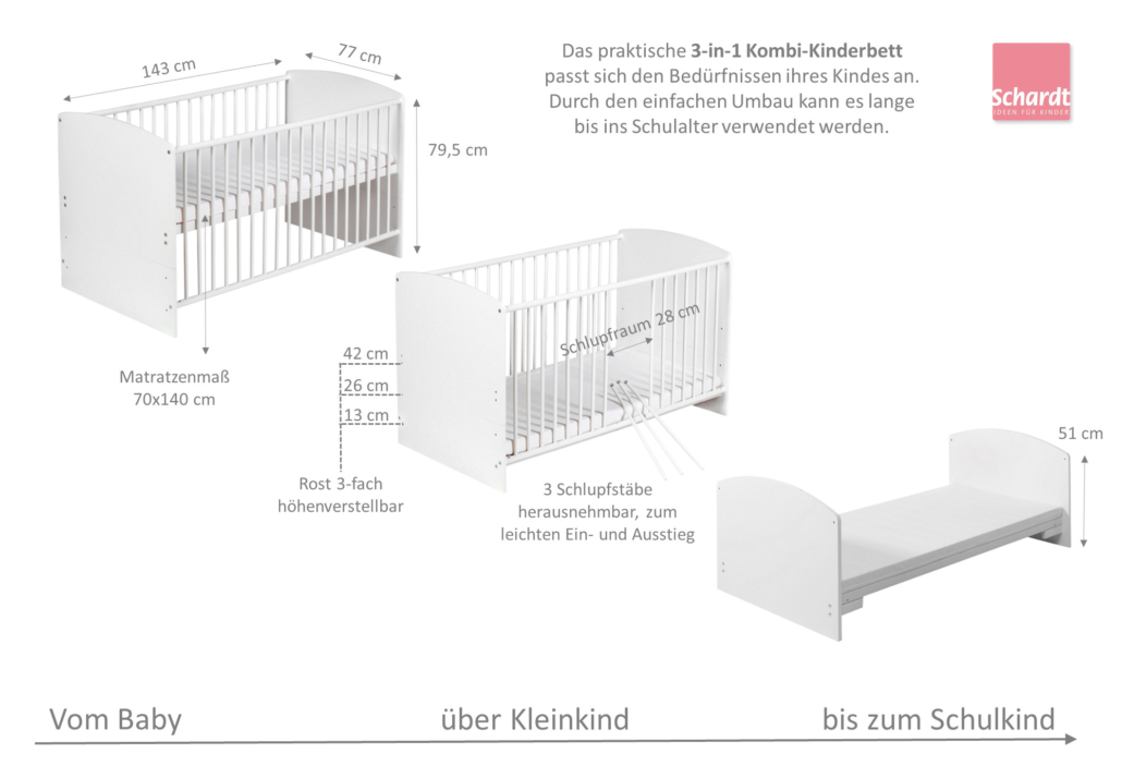 Classic KG White GmbH Co. & Schardt 70×140 cm Kombi-Kinderbett –